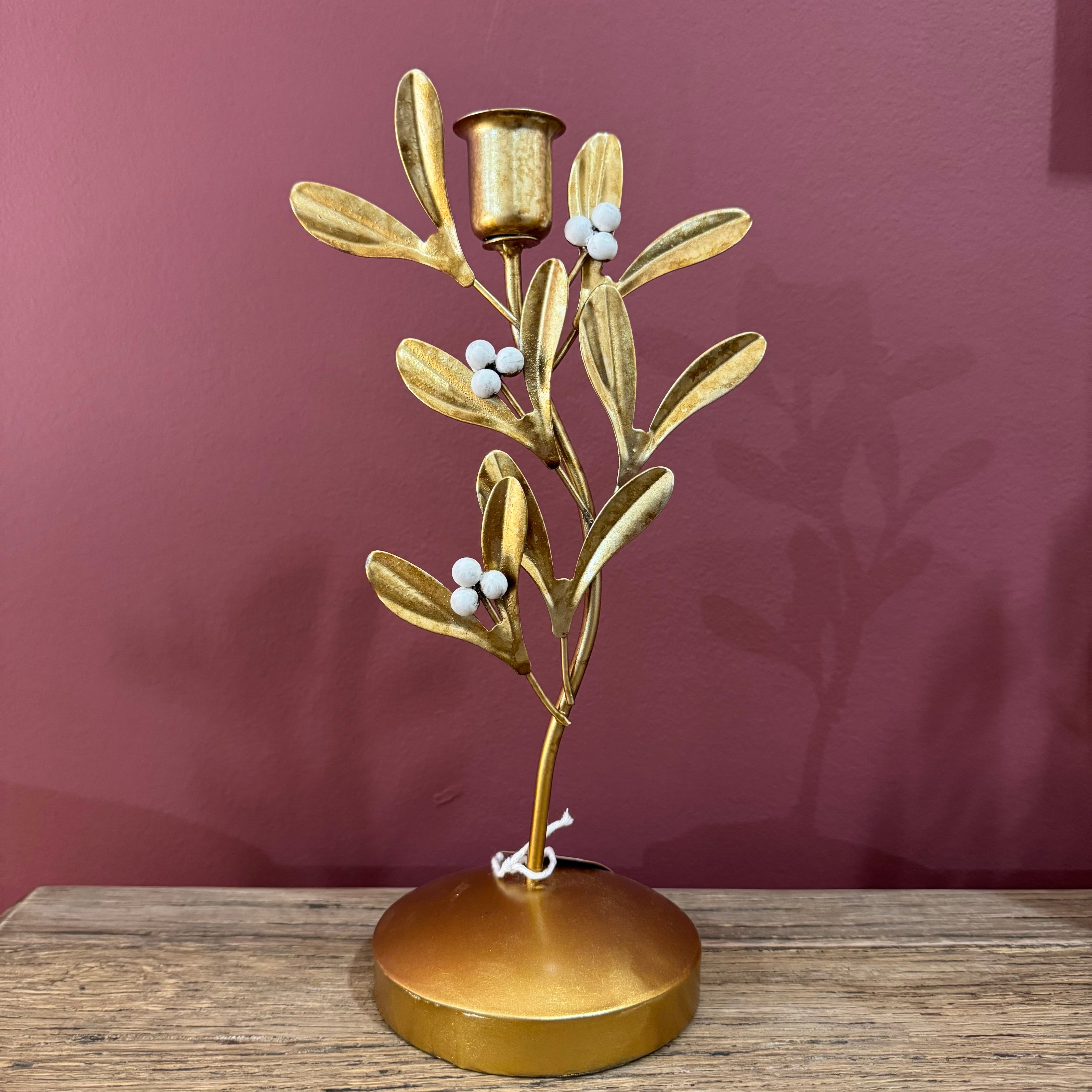 Mistletoe Medium Candlestick | Antique Gold