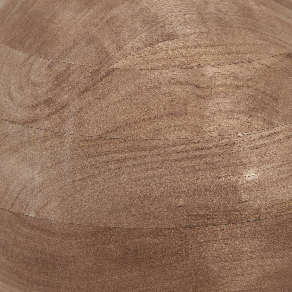 Antique Round Turned Wood Table Lamp & Natural Linen Shade