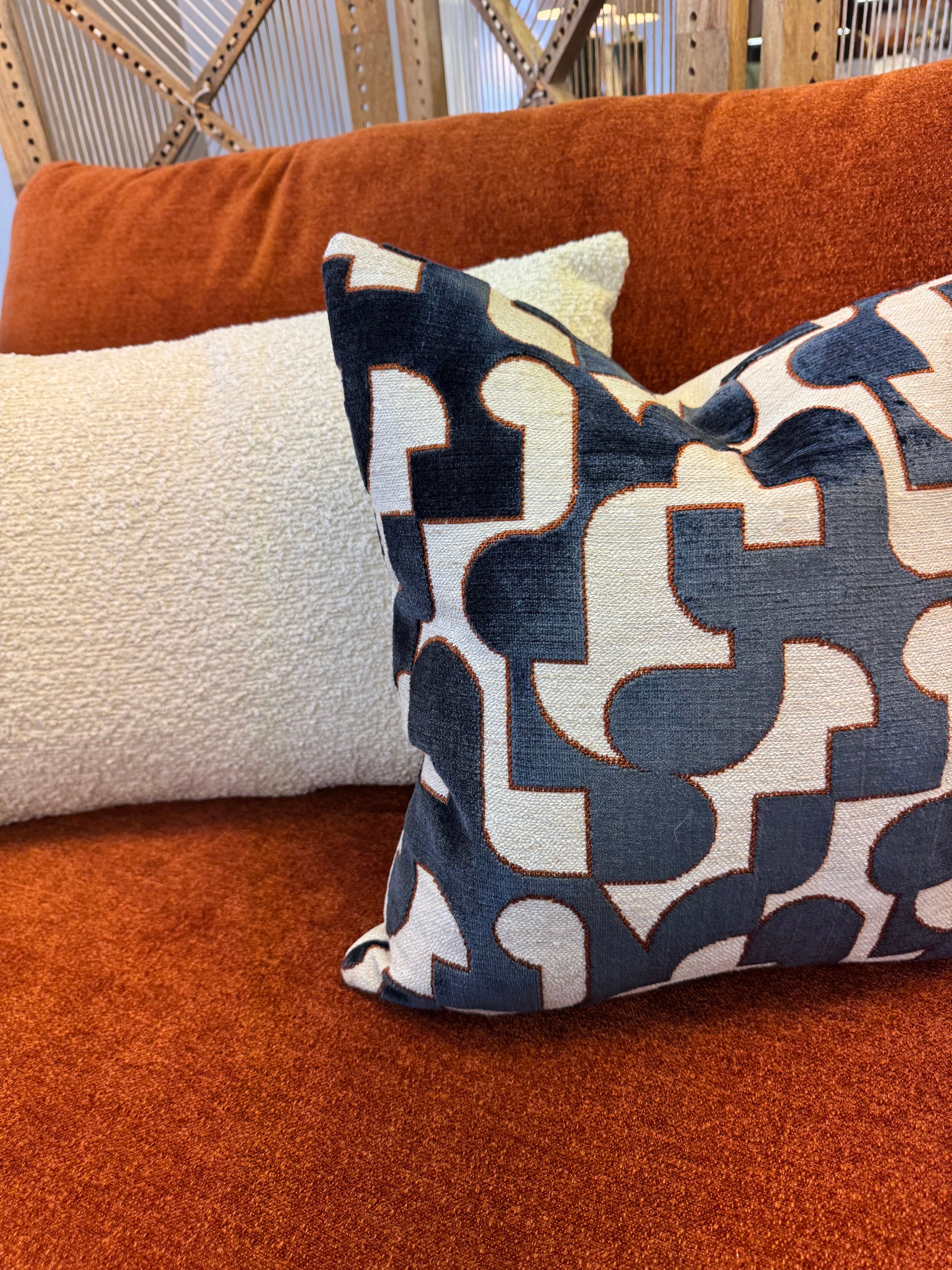 Harbour Blue & Orange Cushion | 43 x 43
