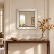 Antique Gold Metal and Foxed Glass Square Mirror