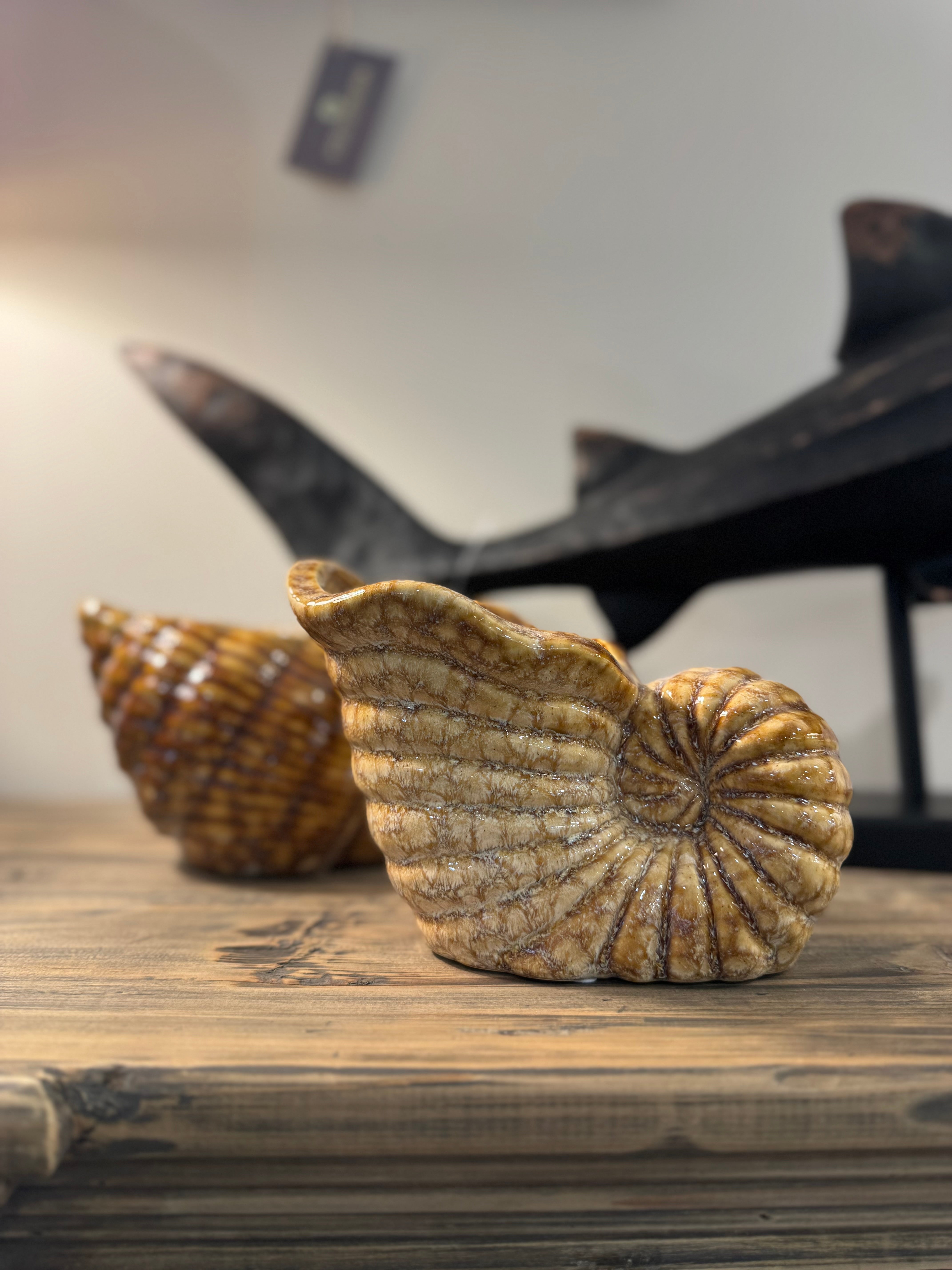 Cream Ceramic Shell Shaped Pot Glazed A