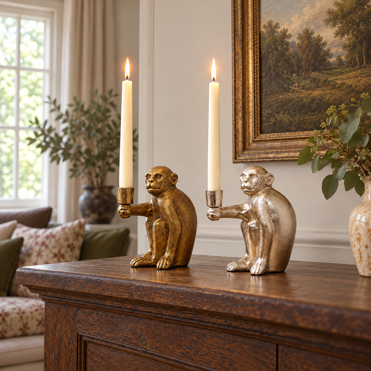 Silver Monkey Candle Holder