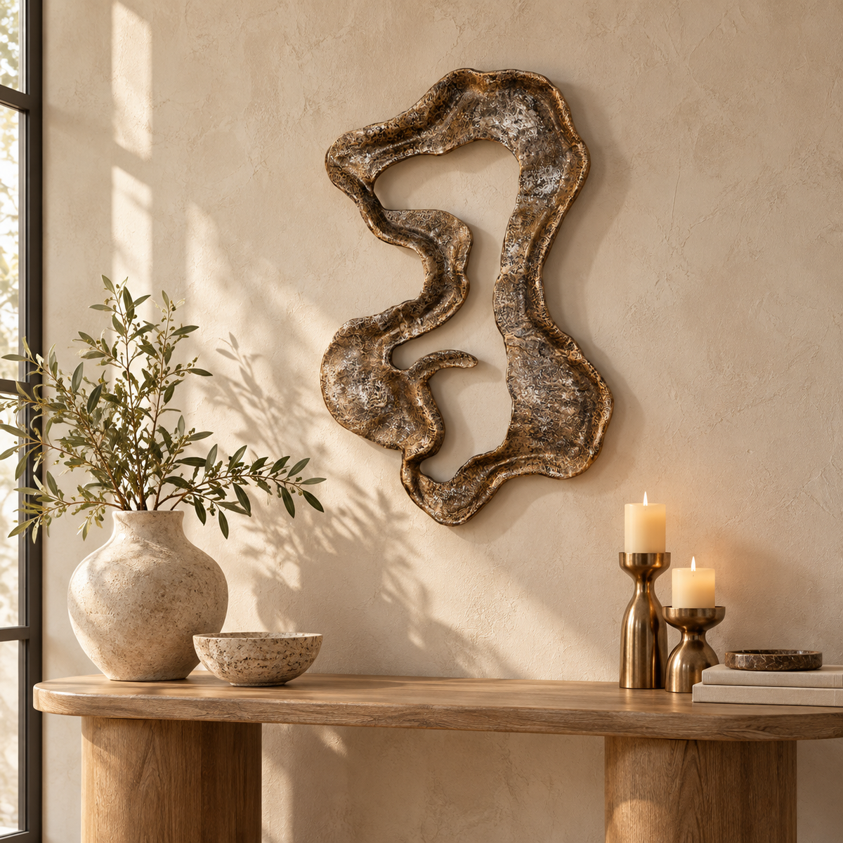 Wrenford Organic Wall Sculpture | Aged Bronze Effect Small