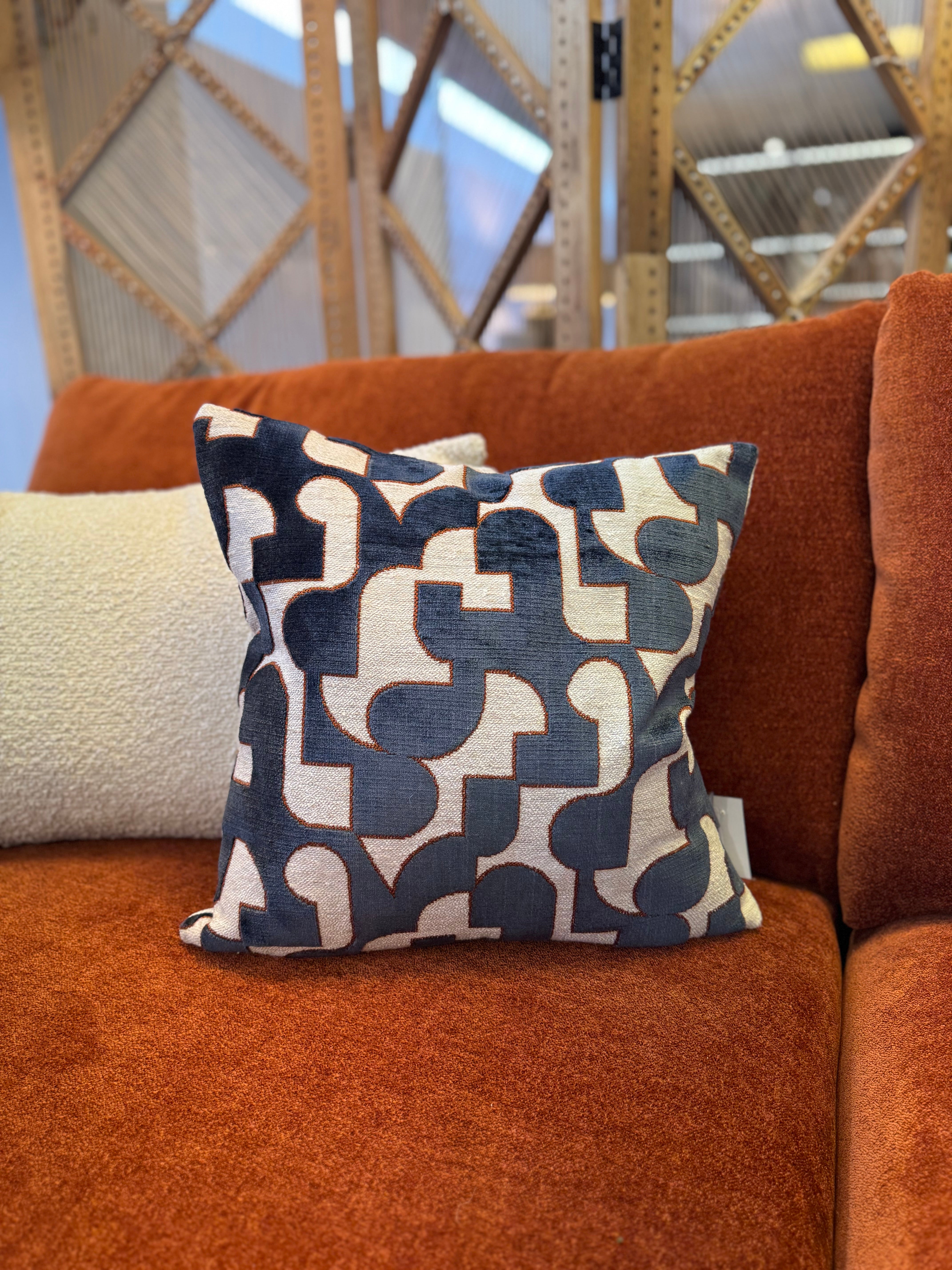Harbour Blue & Orange Cushion | 43 x 43