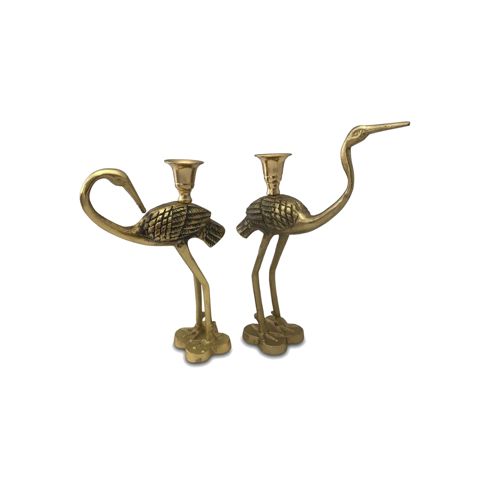 Pair Of Crane Candle Holders Antique Gold