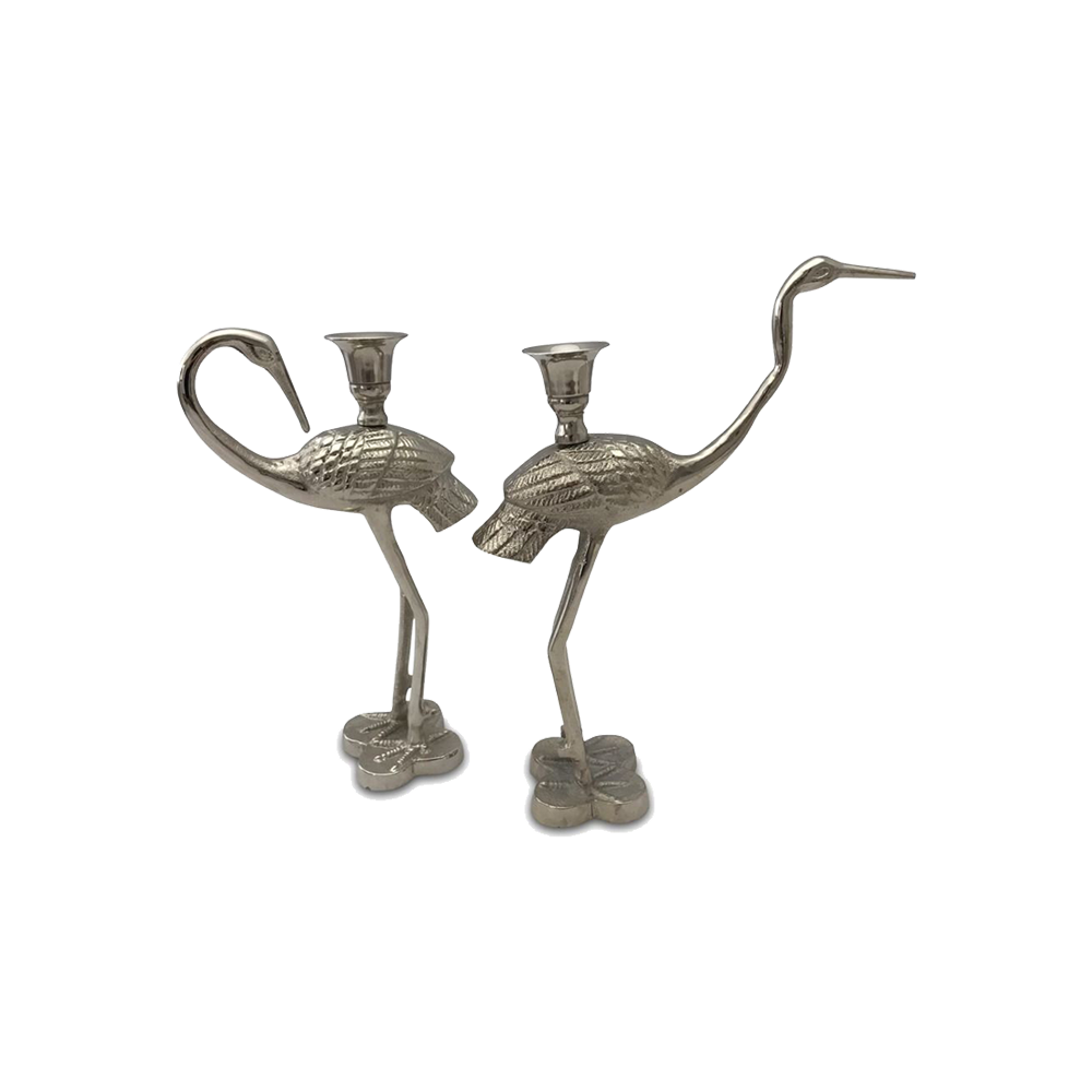Pair Of Crane Candle Holders Silver