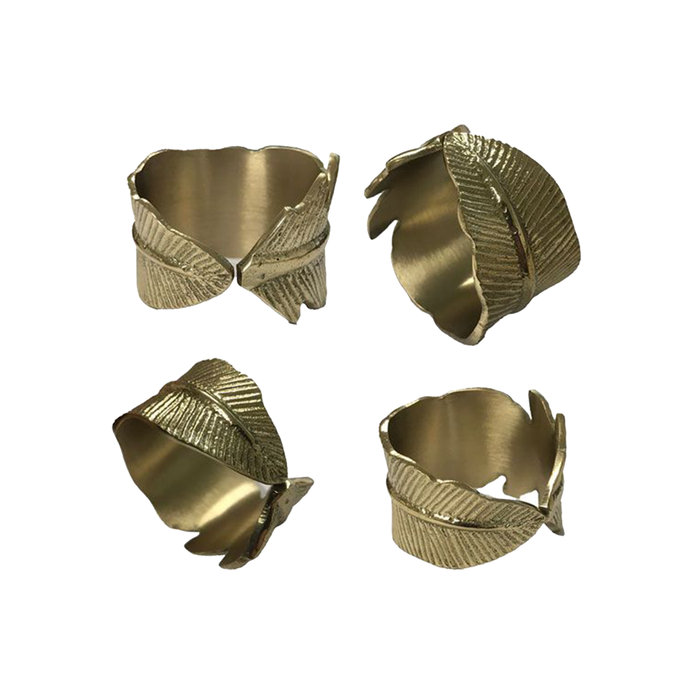 Set Of Four Golden Feather Napkin Rings