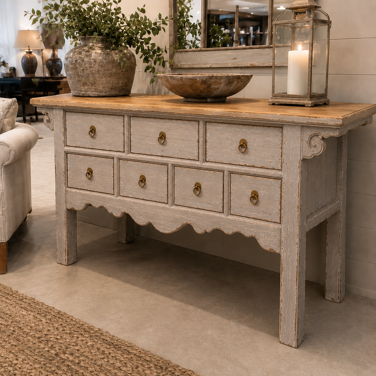 Reclaimed 9 Drawer Grey Console