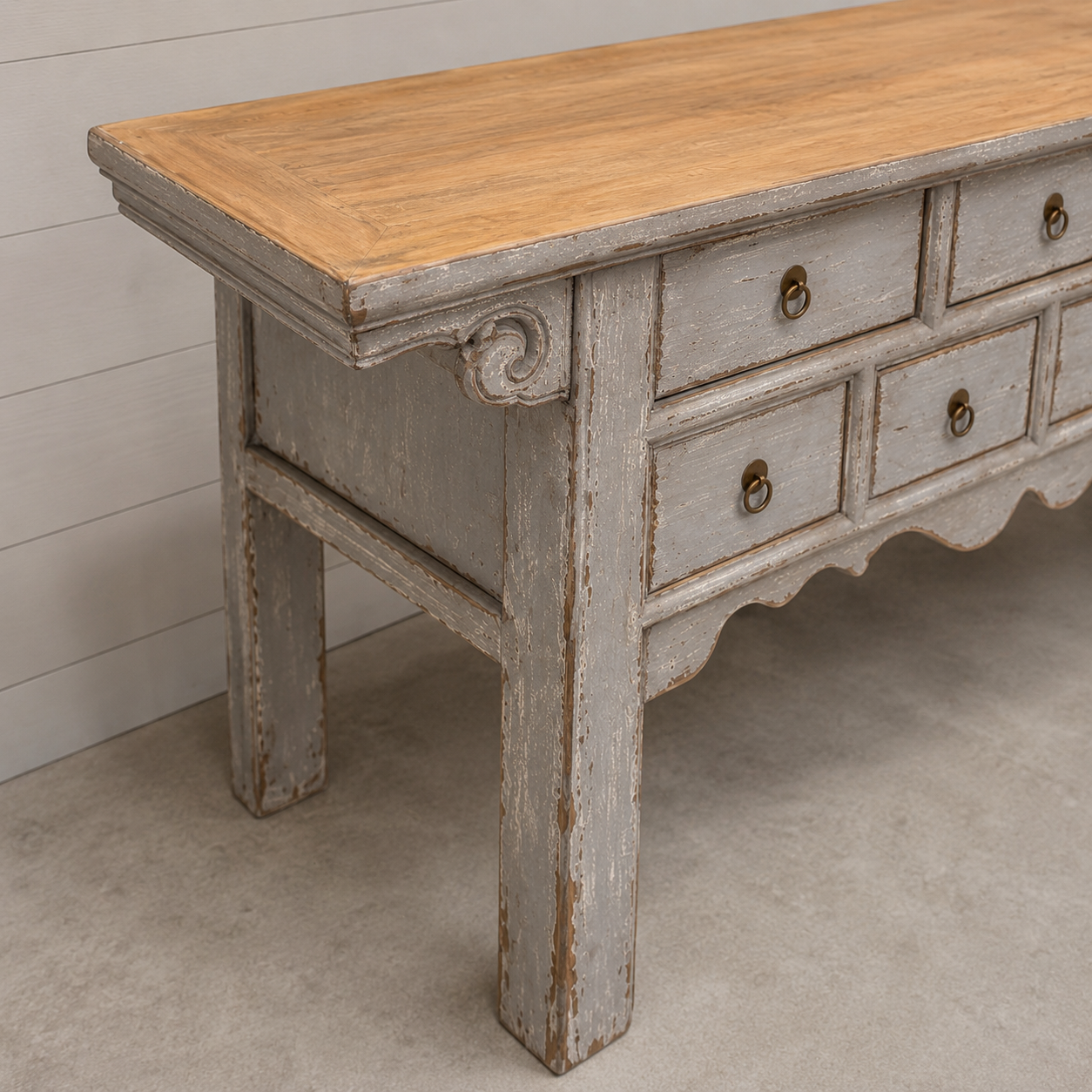 Reclaimed 9 Drawer Grey Console
