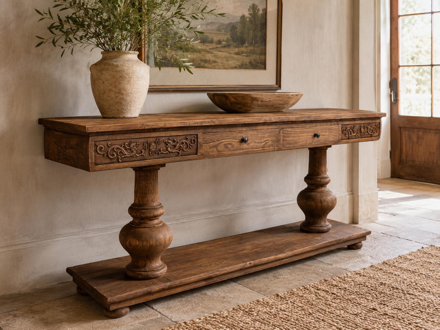 Engraved Console With Drawers