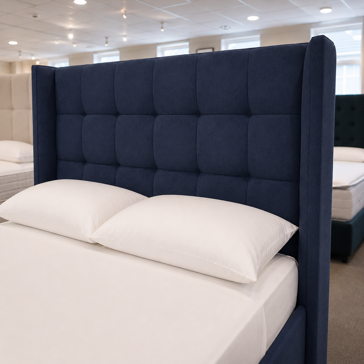 4'6" Winged Blue Headboard & 2 Drawer Base