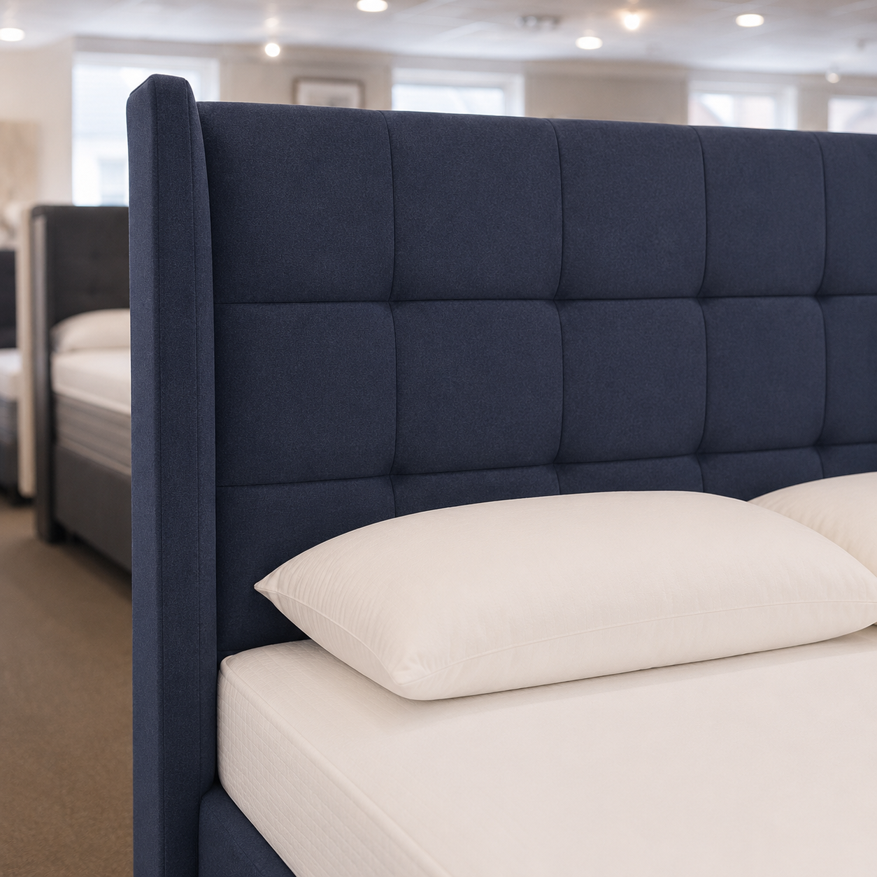 4'6" Winged Blue Headboard & 2 Drawer Base