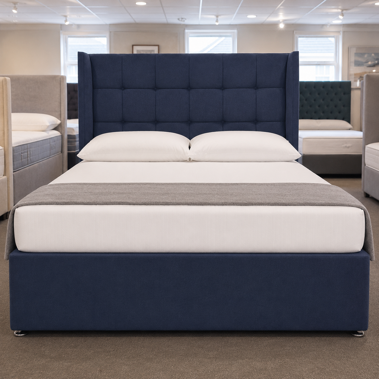 4'6" Winged Blue Headboard & 2 Drawer Base