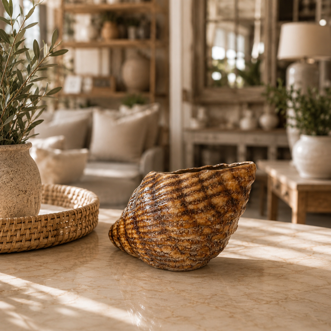 Cream Ceramic Shell Shaped Pot Glazed B