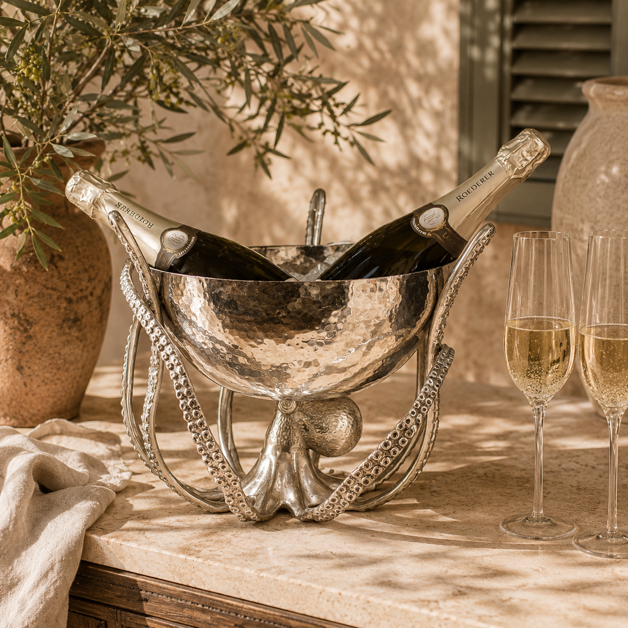 Octopus Stand With Hammered Stainless Steel Bowl