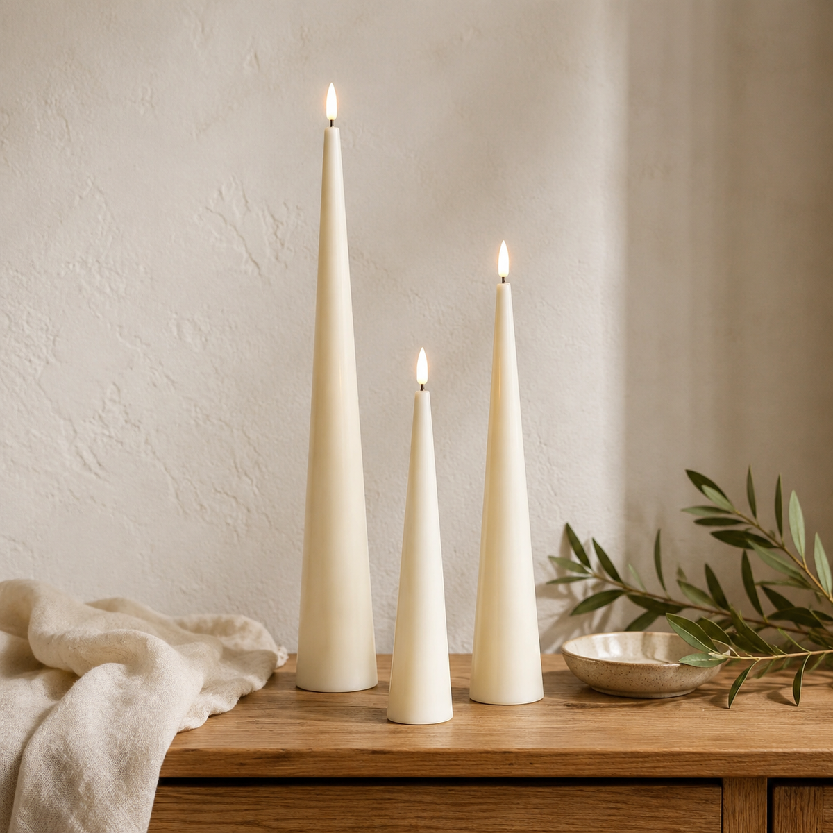 LED Cone Candle Cream 20cm
