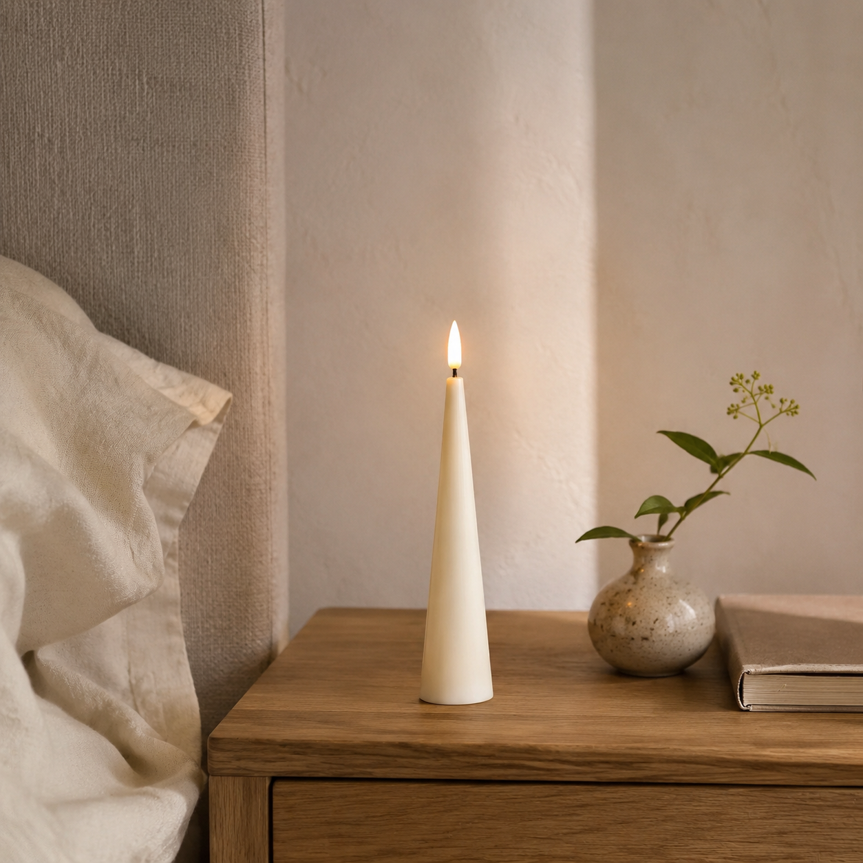 LED Cone Candle Cream 20cm