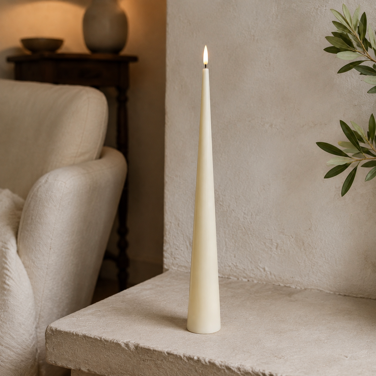 LED Cone Candle Cream 38cm