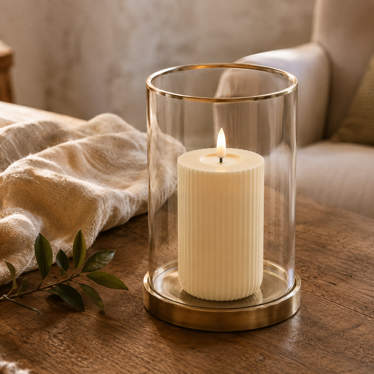 LED Shape Stripe Candle Cream 12.5cm