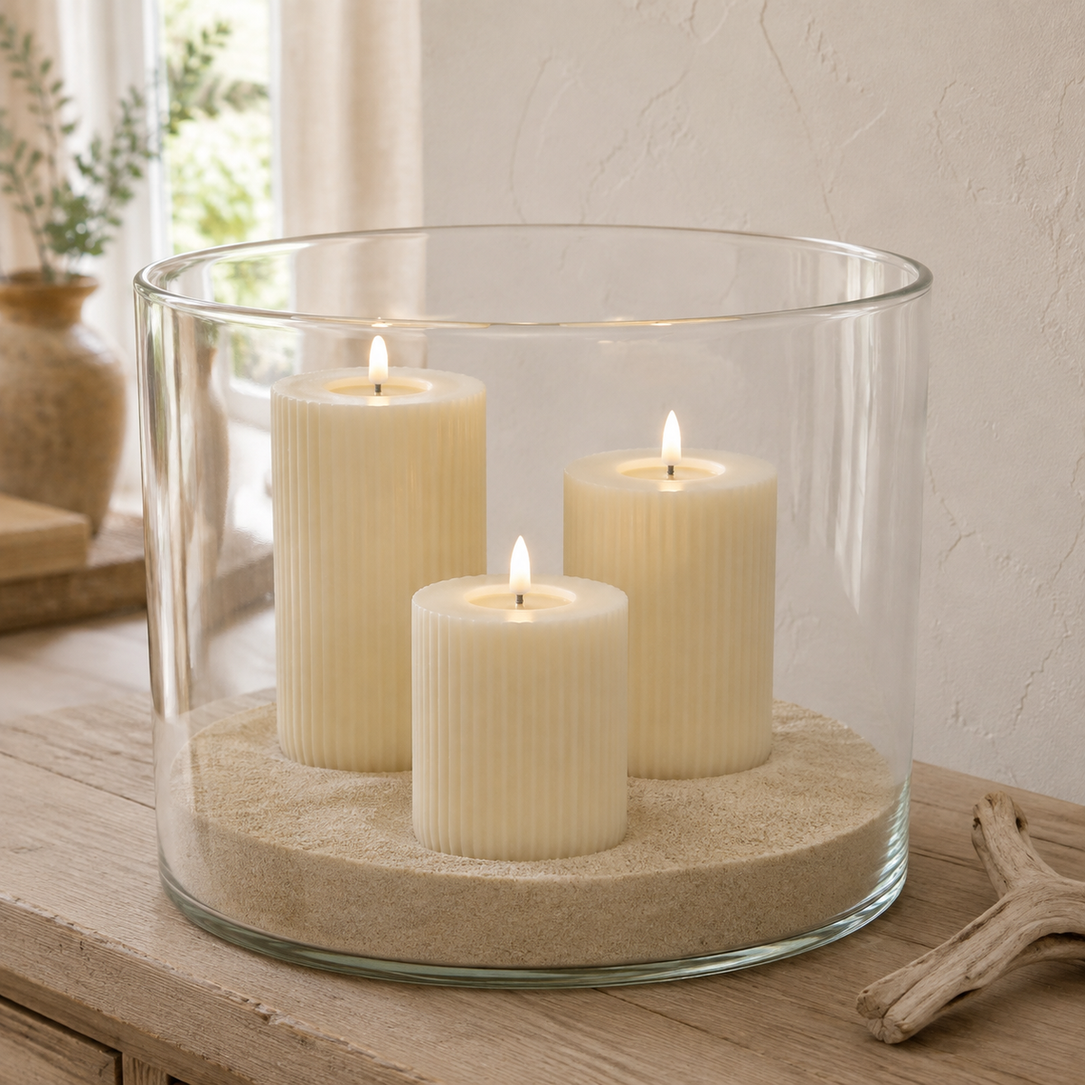 LED Shape Stripe Candle Cream 12.5cm
