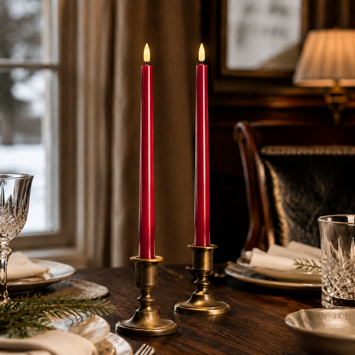 LED Dinner Candles Set of 2 Bordeaux 28cm