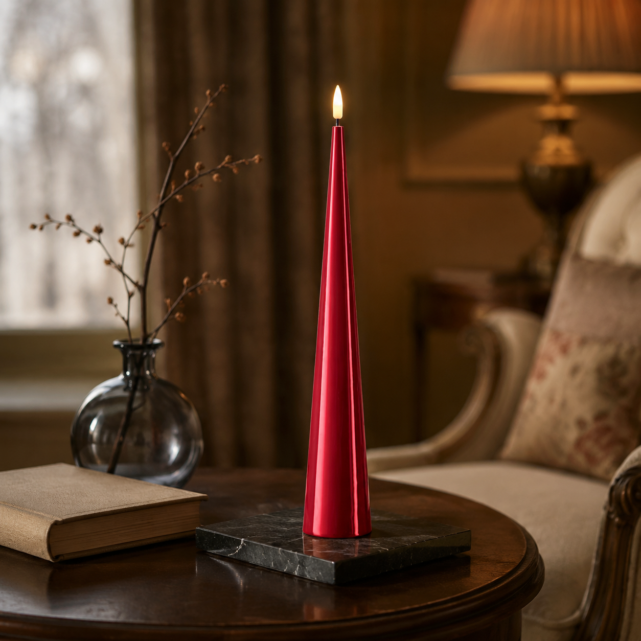 LED Cone Candle Bordeaux 20cm
