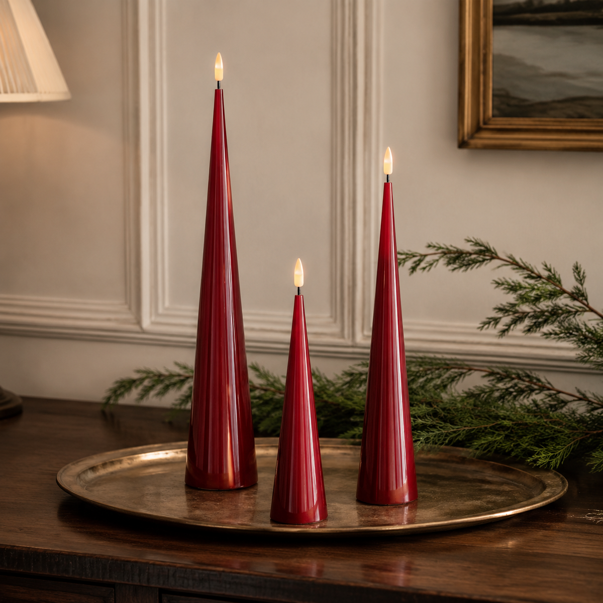 LED Cone Candle Bordeaux 28cm