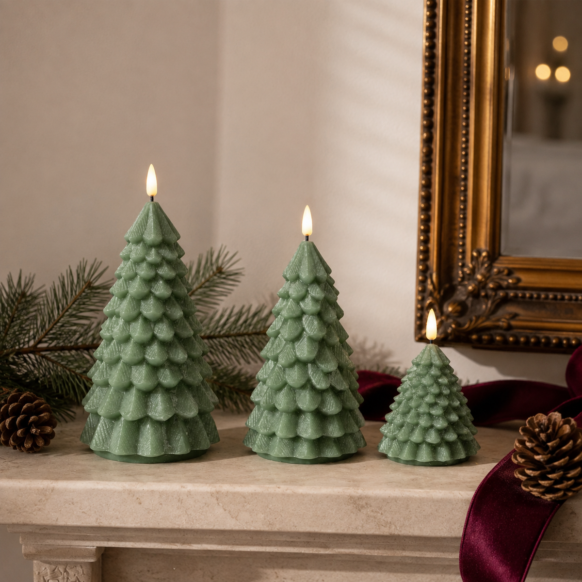 LED Christmas Tree Candle Green 18cm