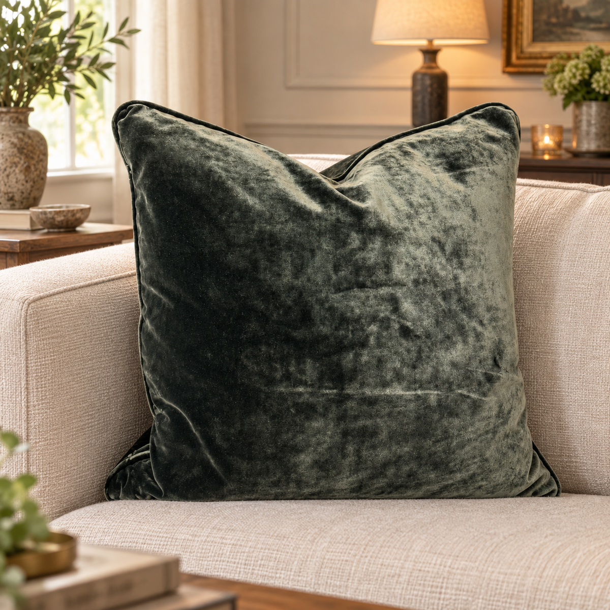 Luxury Green Velvet Scatter 60 x 60