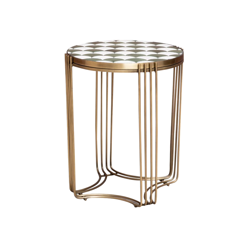 Side Table Ceramic Tiles Green & White