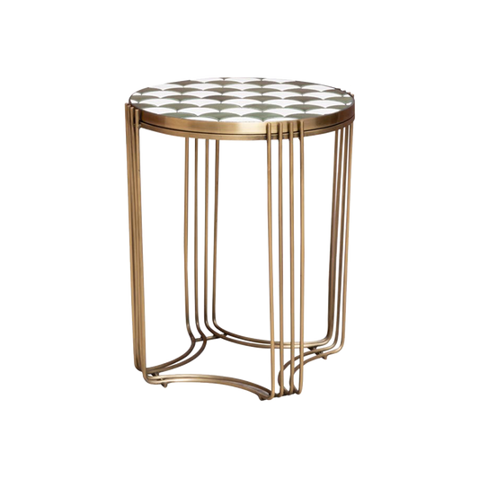 Side Table Ceramic Tiles Green & White