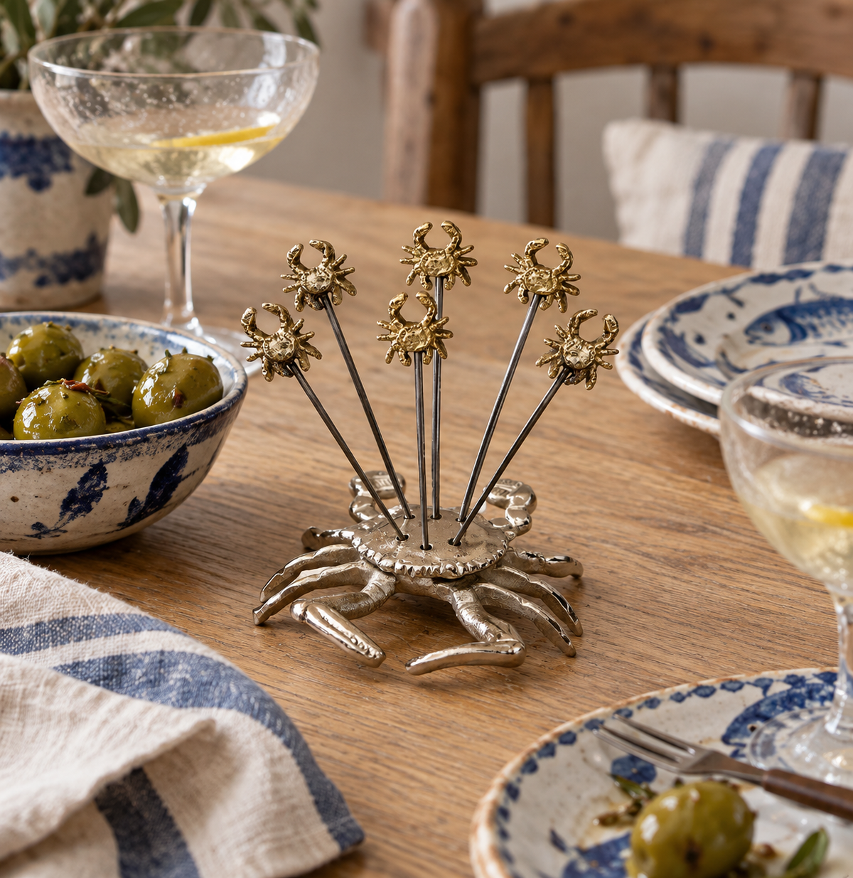 S/6 Olive Crab Picks | Silver & Gold
