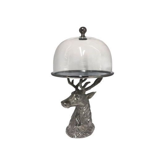 Stag Head Cake Plate and Glass Dome