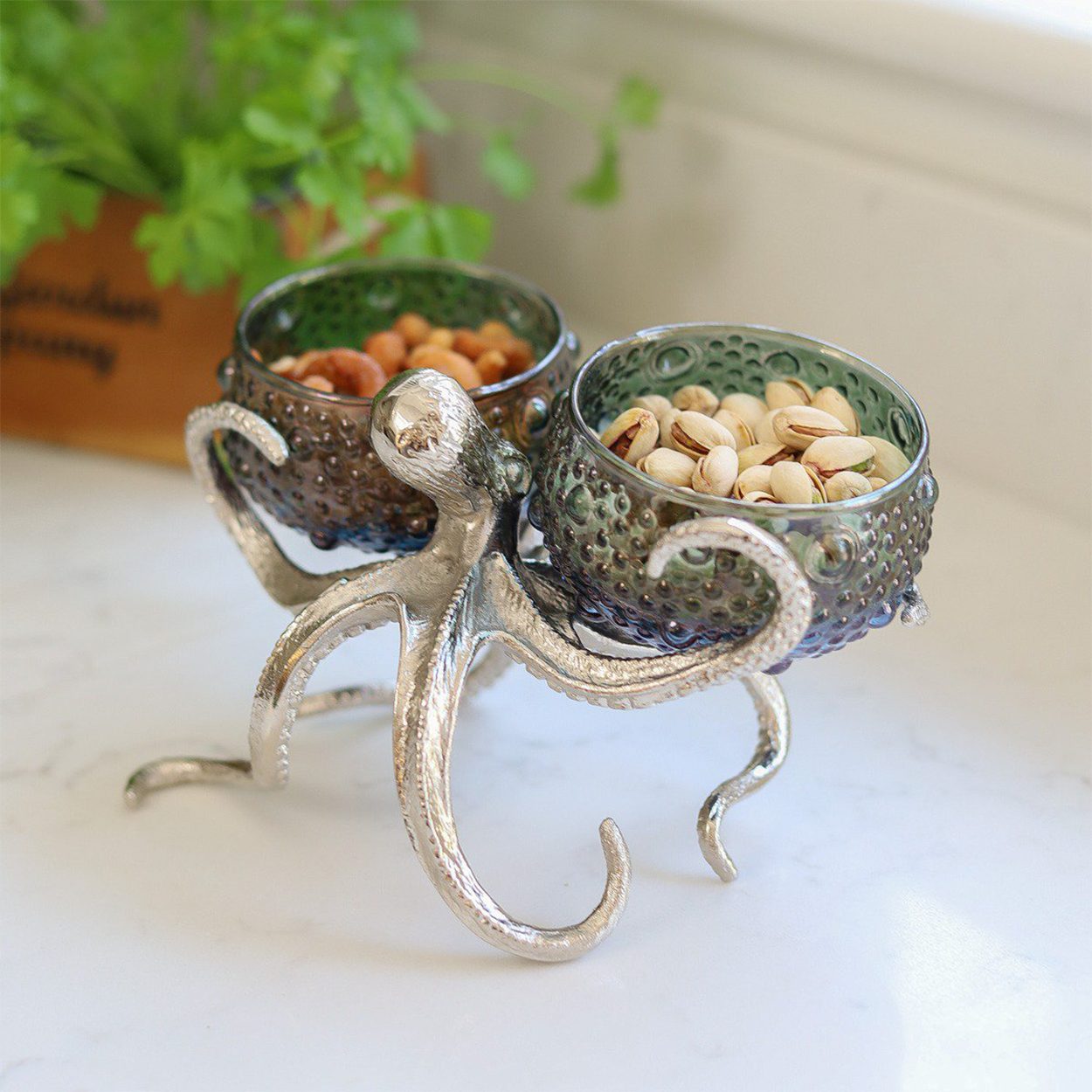 Octopus Holder with 2 Small Glass Bowls