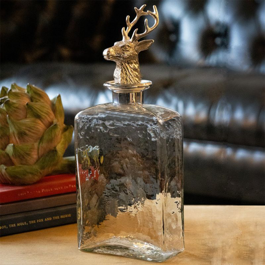 Glass Square Decanter and Nickel Stag Stopper