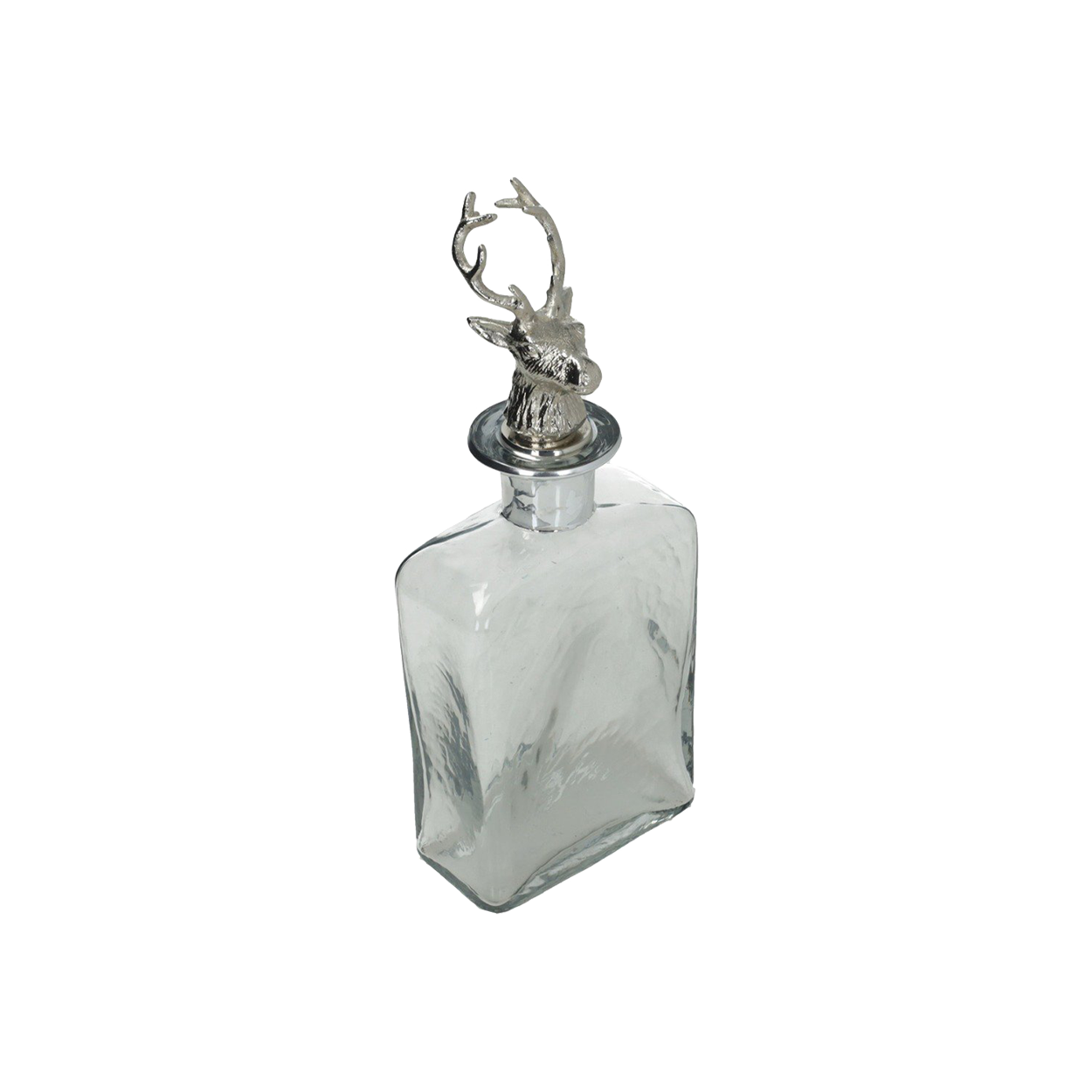 Glass Square Decanter and Nickel Stag Stopper