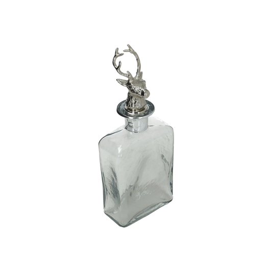 Glass Square Decanter and Nickel Stag Stopper