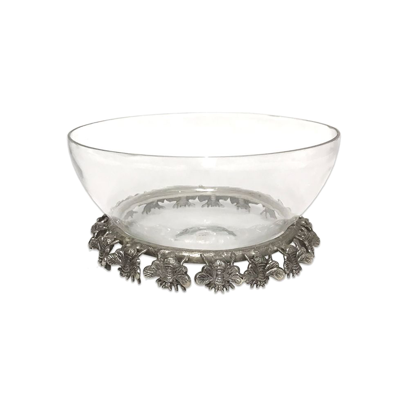 Bee Stand and Glass Bowl Silver