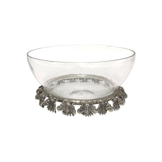 Bee Stand and Glass Bowl Silver