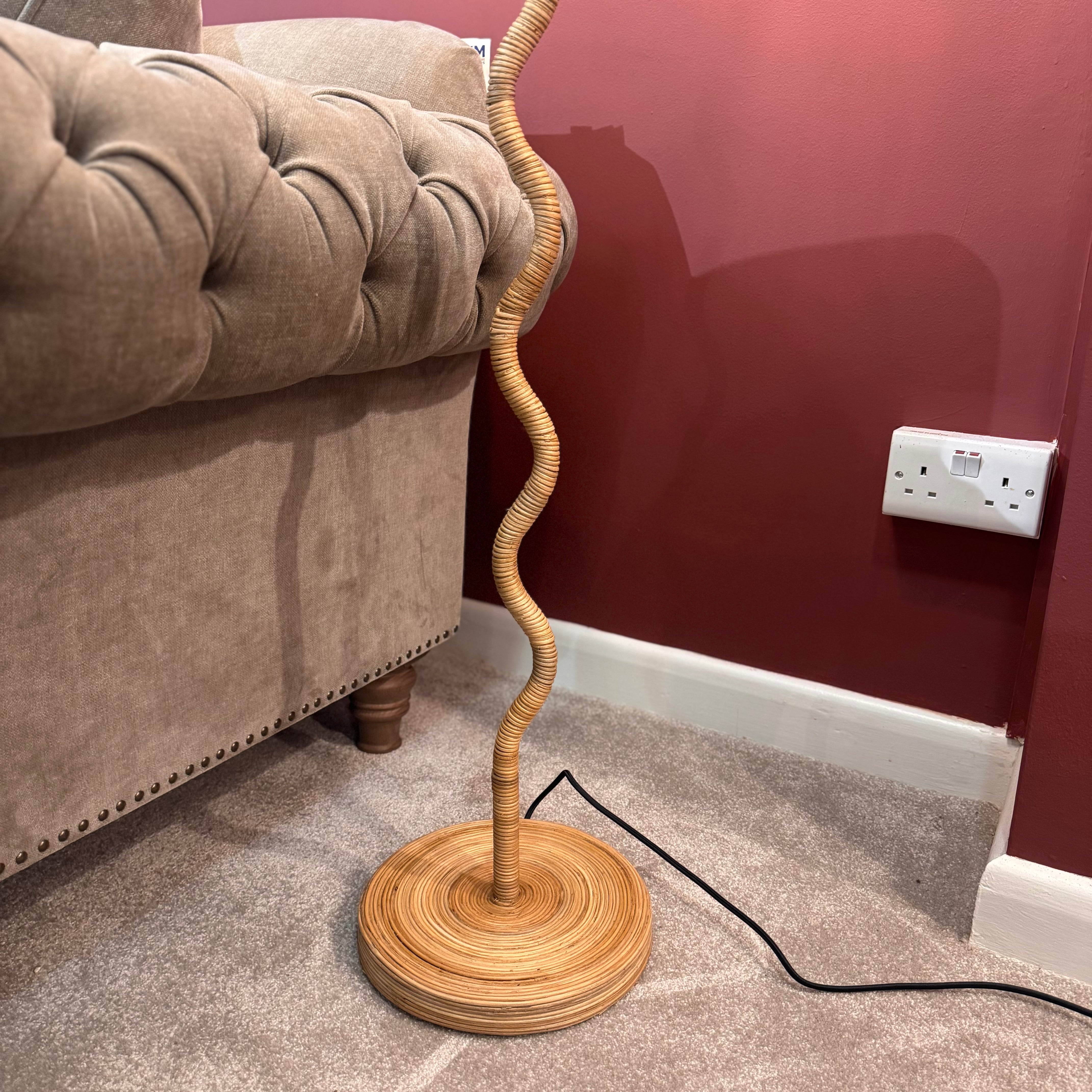Rattan Wave Floor Lamp + Scalloped Edge Shade 40cm