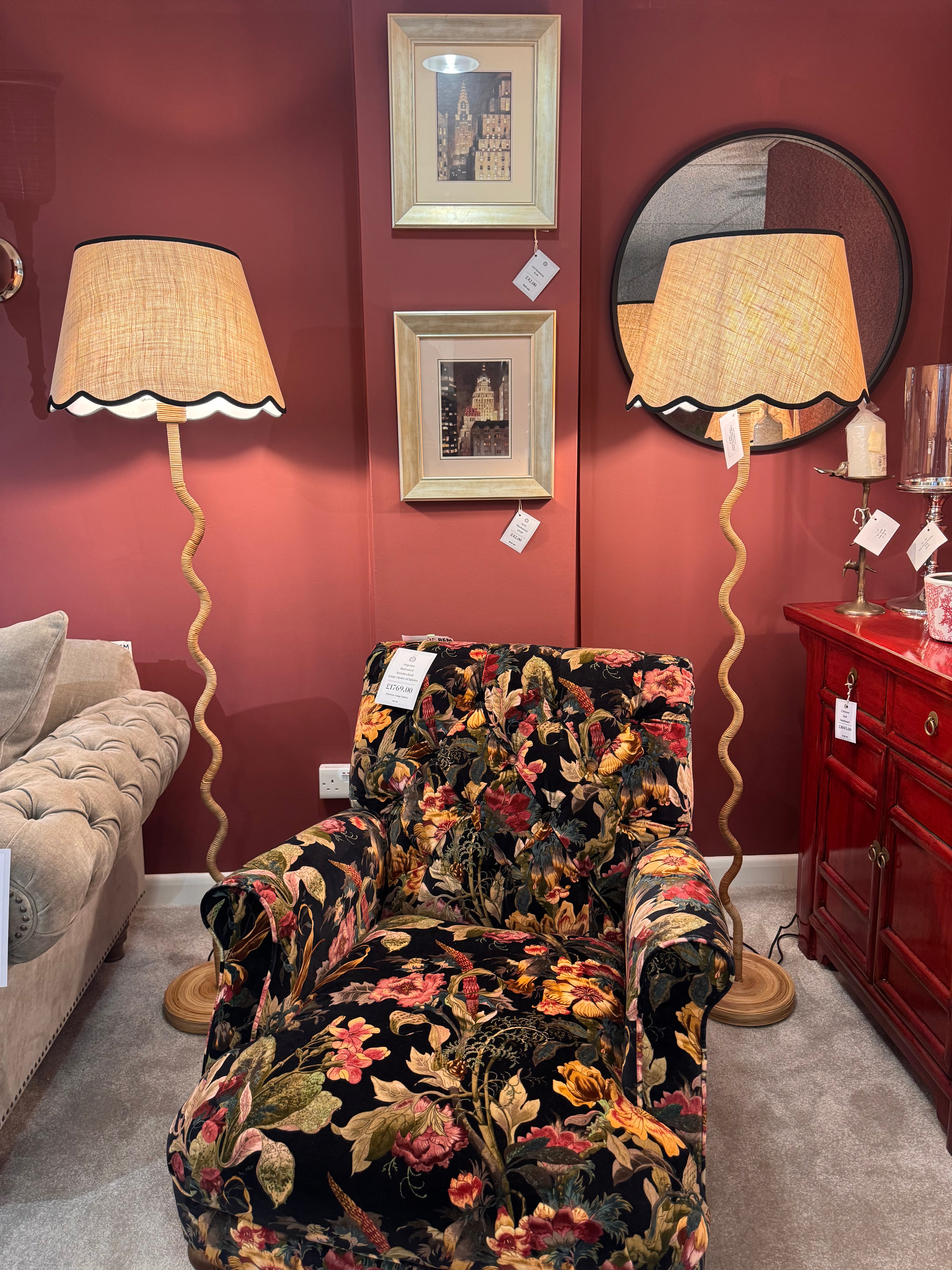 Rattan Wave Floor Lamp + Scalloped Edge Shade 40cm