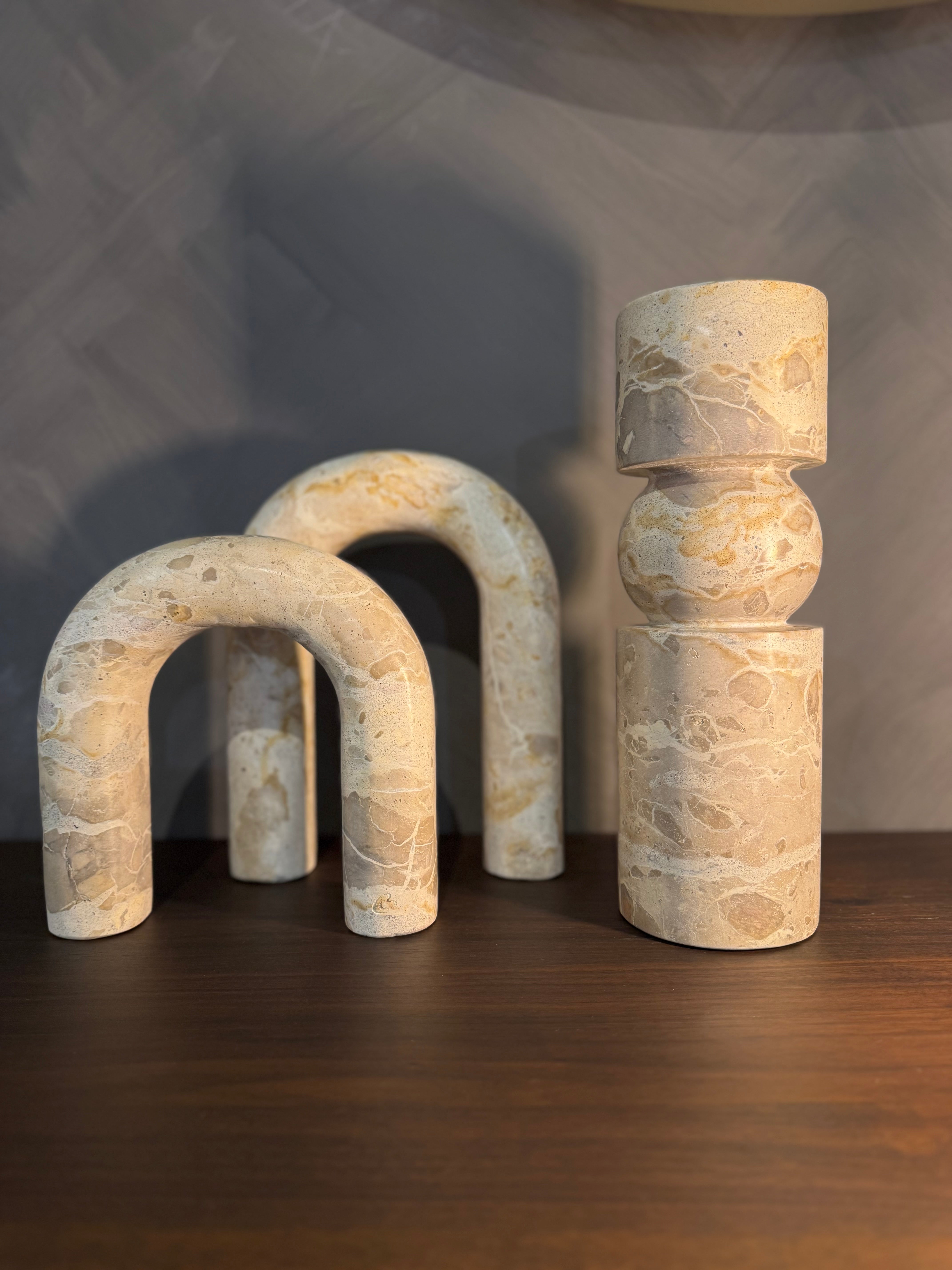 Neptune Marble Linen Candle Stick | Small