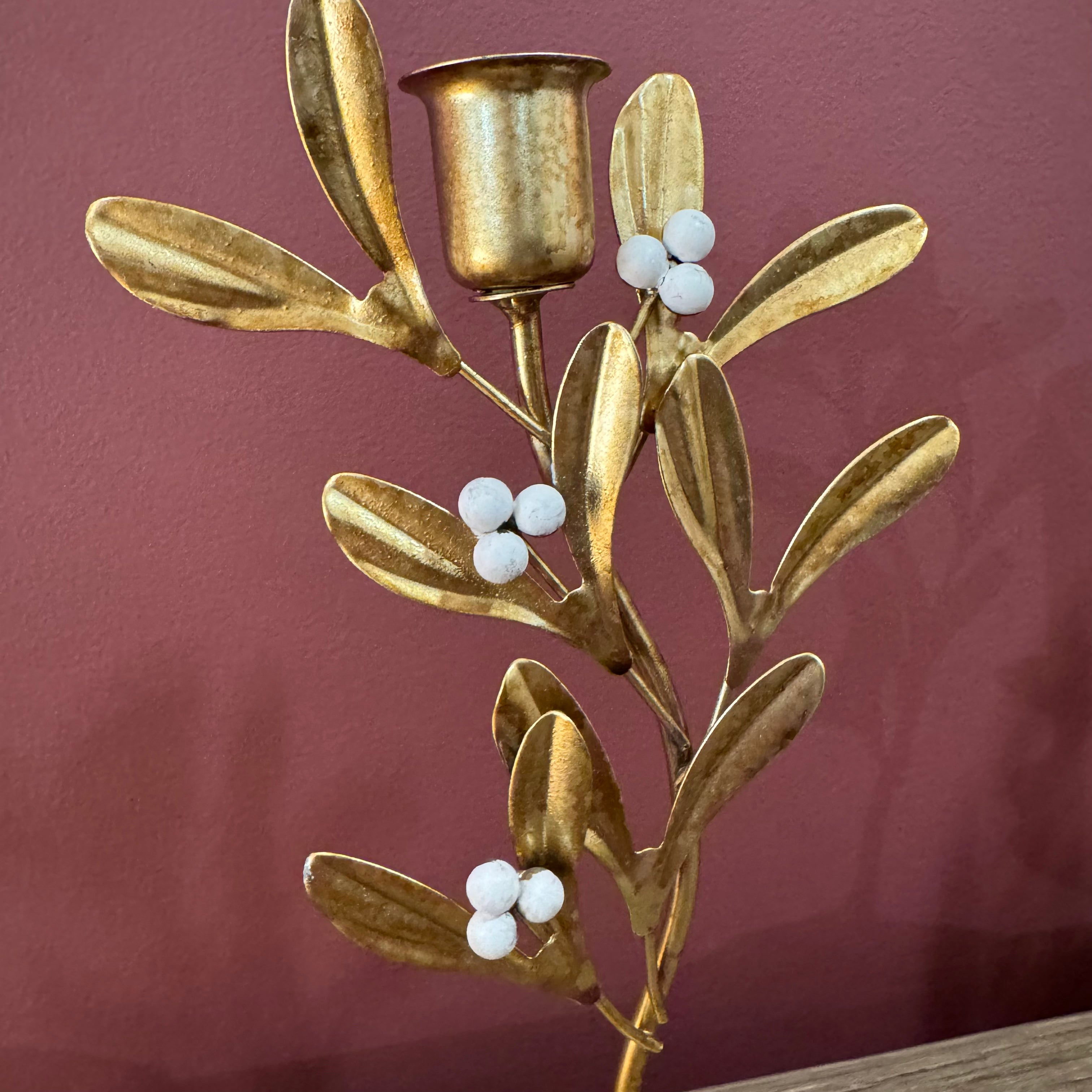 Mistletoe Medium Candlestick | Antique Gold