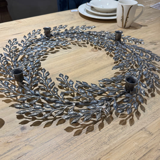 Metal Leaf Candle Holder Wreath