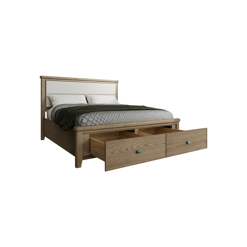 Helmsley Bed Fabric Headboard with Drawers