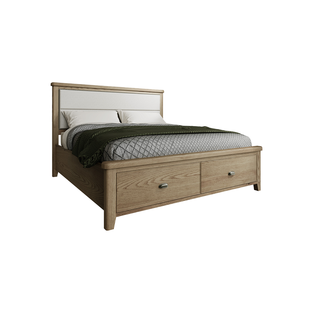 Helmsley Bed Fabric Headboard with Drawers