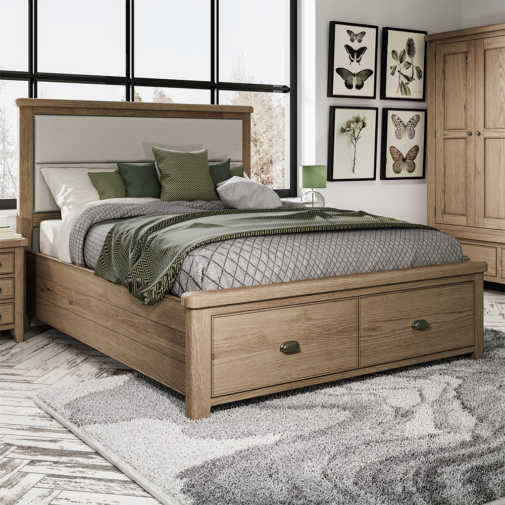 Holme Bed Fabric Headboard with Drawers