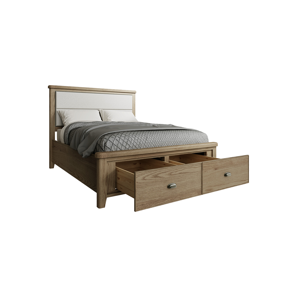 Helmsley Bed Fabric Headboard with Drawers