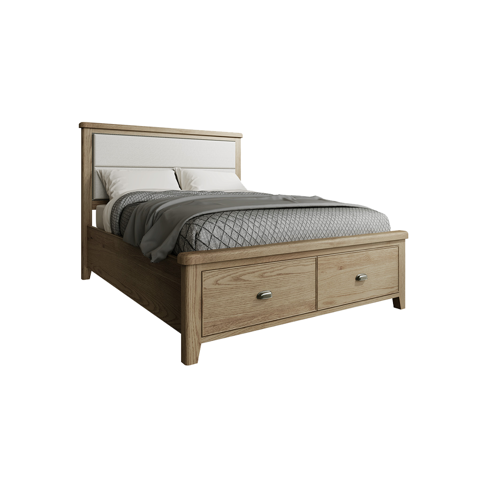 Helmsley Bed Fabric Headboard with Drawers