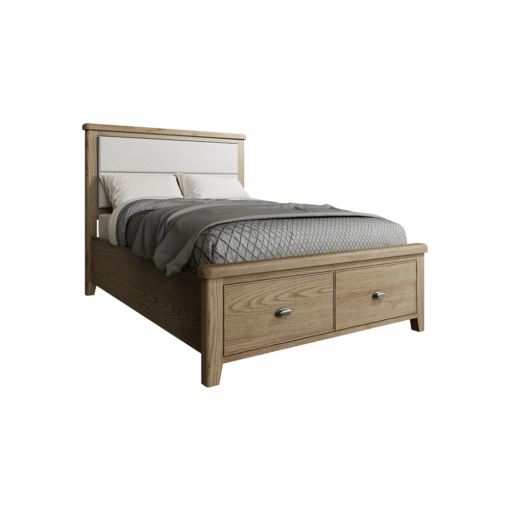 Helmsley Bed Fabric Headboard with Drawers